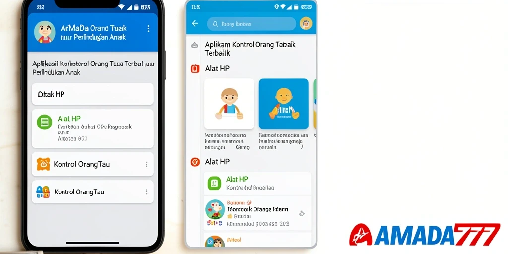 Antarmuka aplikasi ARMADA777 dengan berbagai fungsi kontrol orang tua.
