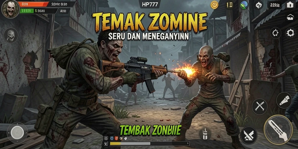 Tampilan antarmuka permainan HP777 yang seru melawan zombie.