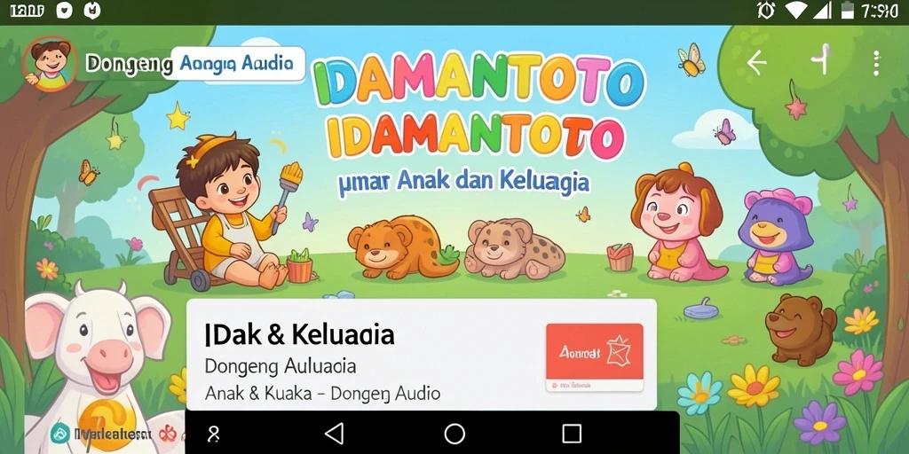 Antarmuka utama IDAMANTOTO dengan berbagai pilihan dongeng audio.