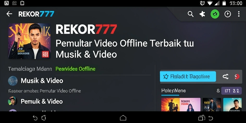 Antarmuka aplikasi REKOR777 menampilkan pemutar video offline yang user-friendly.