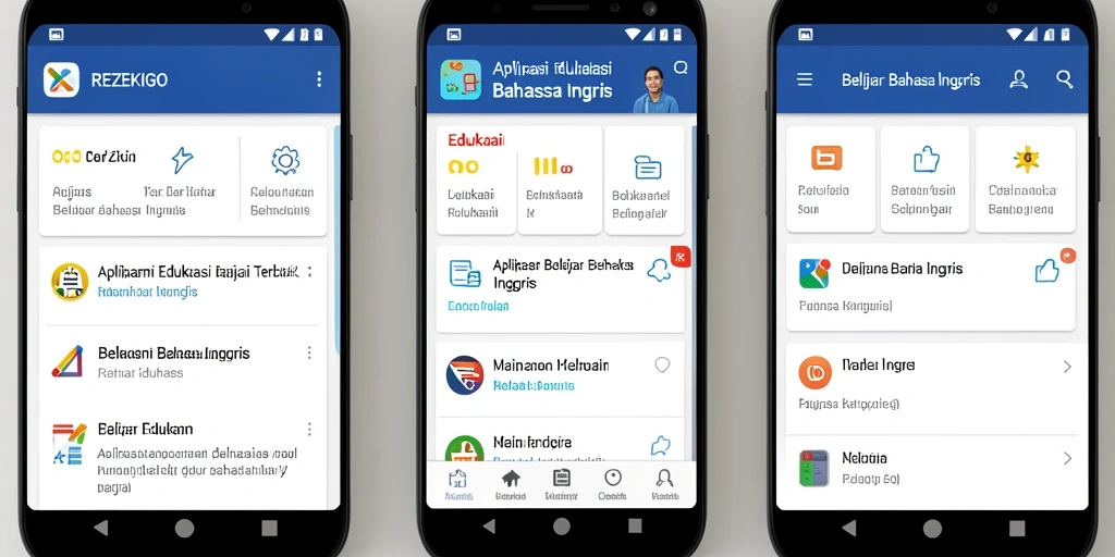 Antarmuka aplikasi REZEKIGO untuk belajar Bahasa Inggris yang interaktif.