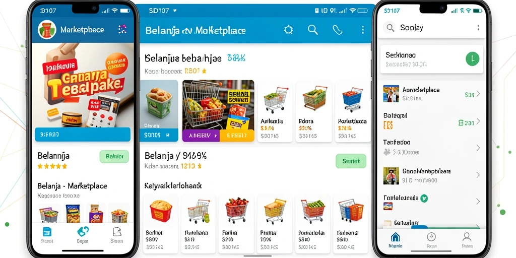 Antarmuka aplikasi SD107 yang user-friendly dan fitur Marketplace yang lengkap.